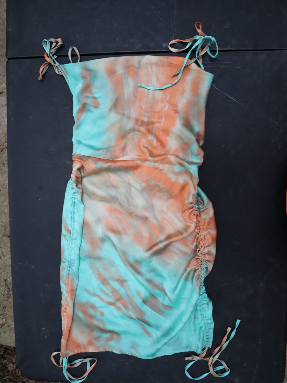 Fashion Nova Tie-Dye Midi Dress in Aqua & Orange